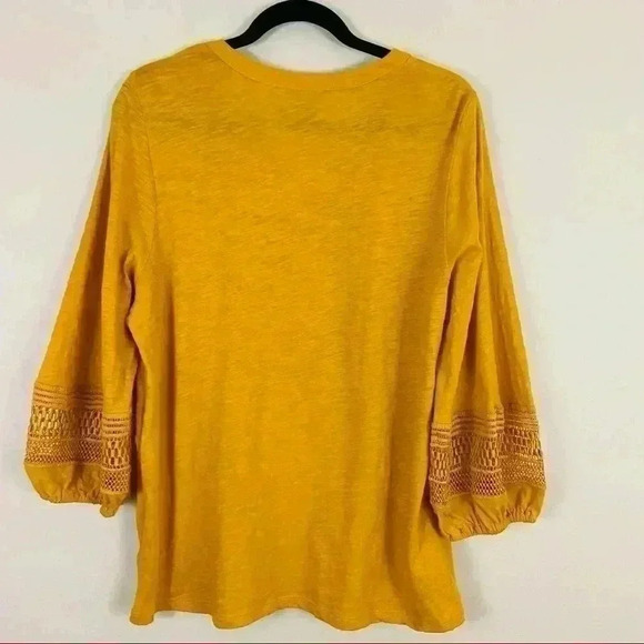 Ava & Viv Golden Yellow V-Neck Balloon Sleeve Cotton Light Weight Blouse Size14W - Picture 9 of 11